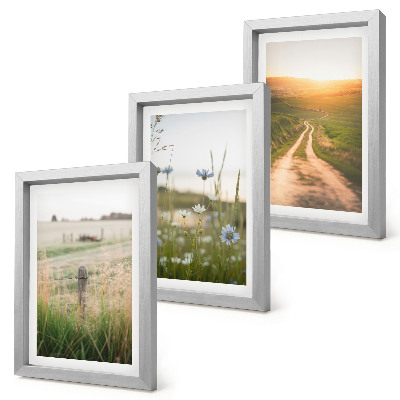 Framed triptych Nature landscapes with fields and a path in the sun