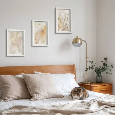 3-piece wall art set with subtle abstract spilled paint patterns