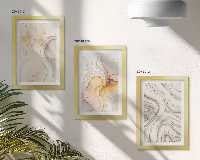 Photo frame wall with abstract warm patterns and elegant motifs