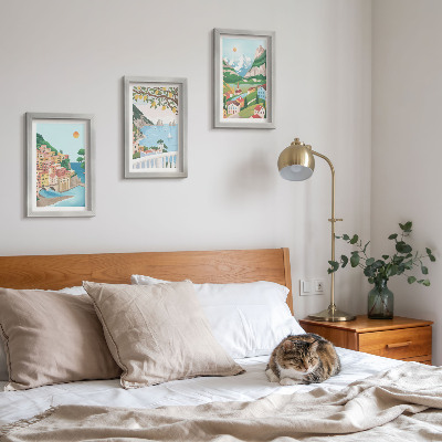 Framed triptych Seaside views with pastel-colored houses