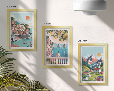 3-piece wall art set Colorful mountain landscapes and seaside cities