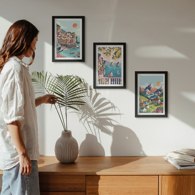 3-piece wall art set Colorful mountain landscapes and seaside cities