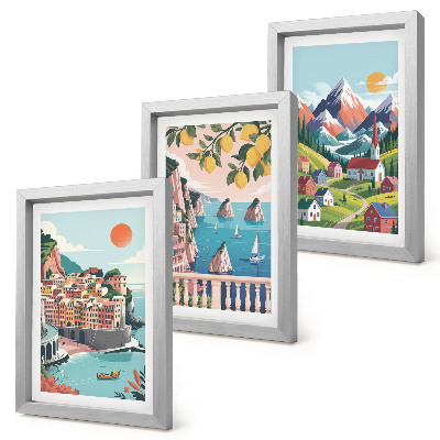 3-piece wall art set Colorful mountain landscapes and seaside cities