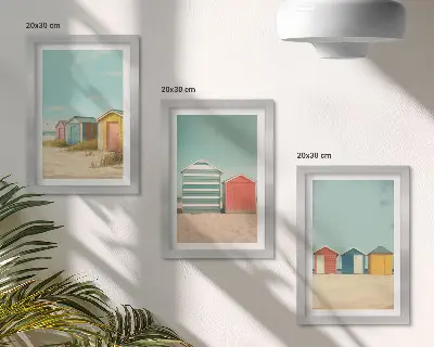 Colorful beach houses in the summer sun framed triptych