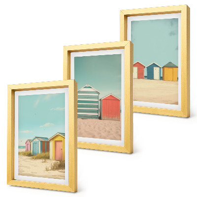 Framed triptych Colorful beach houses in the summer sun