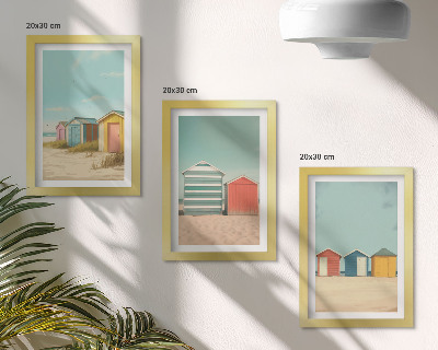 Framed triptych Colorful beach houses in the summer sun