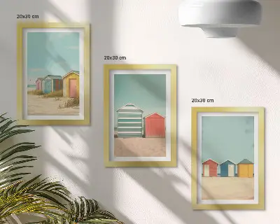 Colorful beach houses in the summer sun framed triptych
