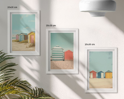 Framed triptych Colorful beach houses in the summer sun