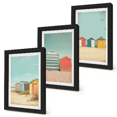 Colorful beach houses in the summer sun framed triptych