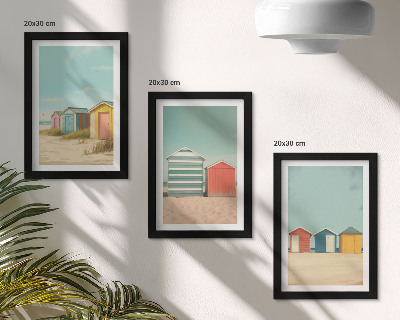 Framed triptych Colorful beach houses in the summer sun