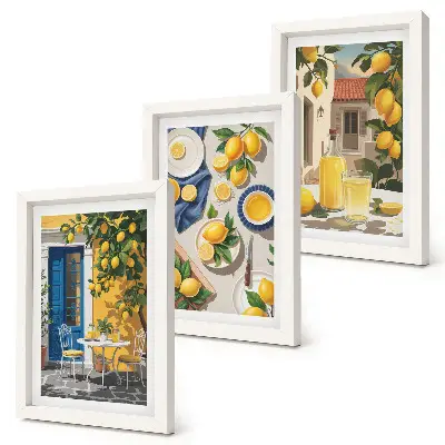 3-piece wall art set lemon garden with lemons and drinks on a table