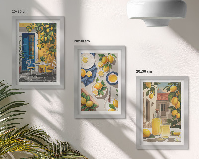3-piece wall art set Lemon garden with lemons and drinks on the table