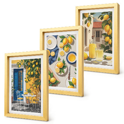 3-piece wall art set Lemon garden with lemons and drinks on the table