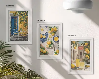 3-piece wall art set lemon garden with lemons and drinks on a table