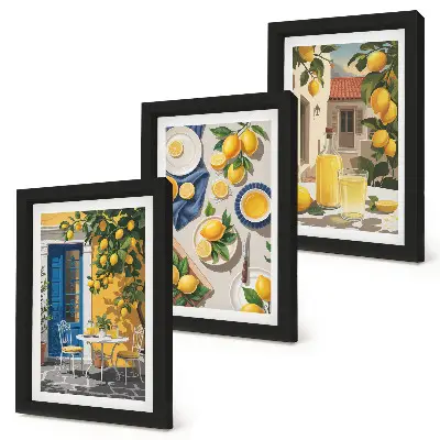 3-piece wall art set lemon garden with lemons and drinks on a table