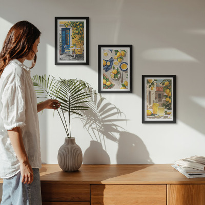 3-piece wall art set Lemon garden with lemons and drinks on the table