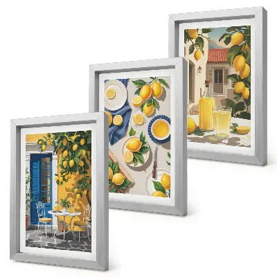 3-piece wall art set lemon garden with lemons and drinks on a table