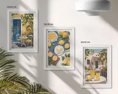3-piece wall art set featuring lemonade with Italian views and a sunny patio