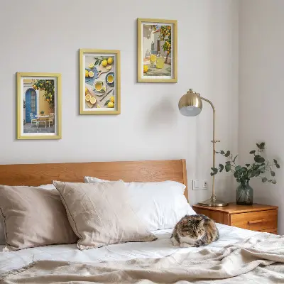 Photo frame wall lemons and blue doors summer view print set