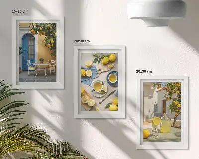 Photo frame wall lemons and blue doors summer view print set
