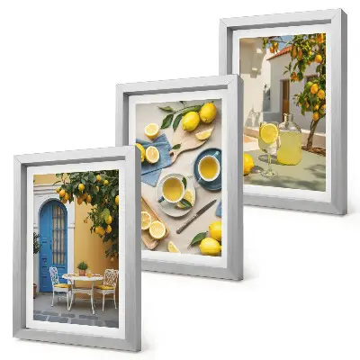 Photo frame wall lemons and blue doors summer view print set