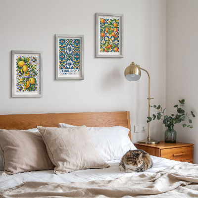 Framed triptych Citrus and colorful abstract patterns posters