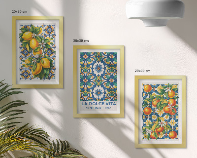 Framed triptych Citrus and colorful abstract patterns posters