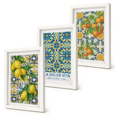 3-piece wall art set featuring lemon blossoms and oranges in an Italian style