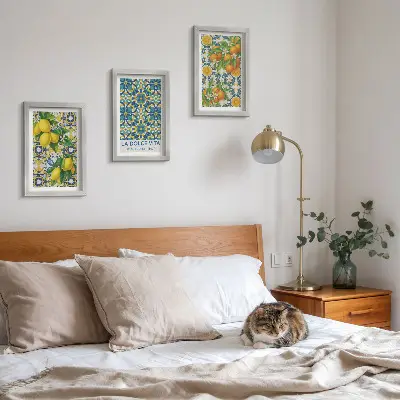 3-piece wall art set featuring lemon blossoms and oranges in an Italian style
