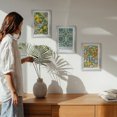 3-piece wall art set Lemon blossoms and oranges in Italian style