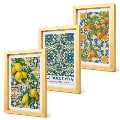 3-piece wall art set Lemon blossoms and oranges in Italian style