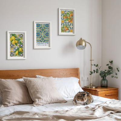 3-piece wall art set Lemon blossoms and oranges in Italian style
