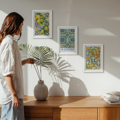 3-piece wall art set Lemon blossoms and oranges in Italian style