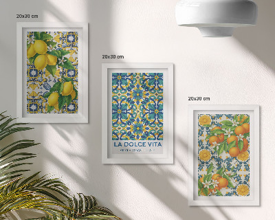 3-piece wall art set Lemon blossoms and oranges in Italian style