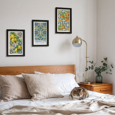 3-piece wall art set Lemon blossoms and oranges in Italian style