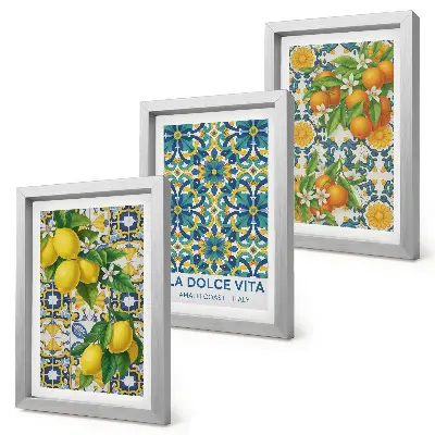 3-piece wall art set featuring lemon blossoms and oranges in an Italian style