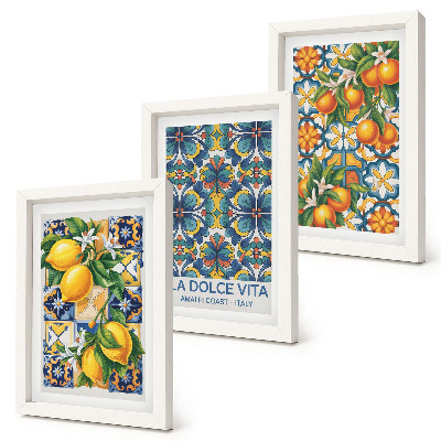 Photo frame wall Lemon and orange blossoms in colorful patterns