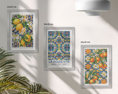 Photo frame wall Lemon and orange blossoms in colorful patterns