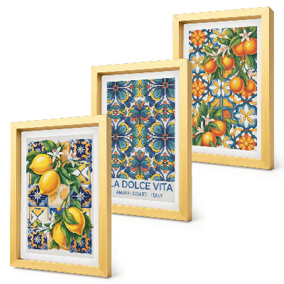Photo frame wall Lemon and orange blossoms in colorful patterns