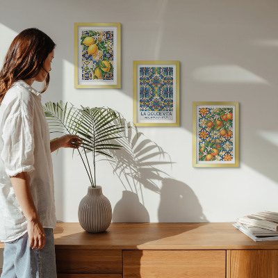 Photo frame wall Lemon and orange blossoms in colorful patterns