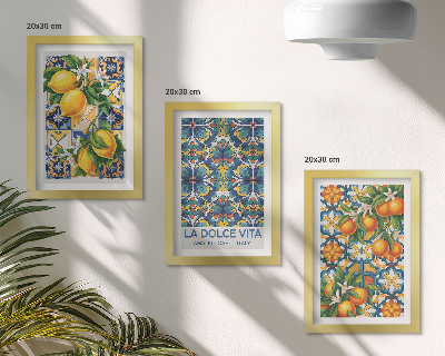 Photo frame wall Lemon and orange blossoms in colorful patterns