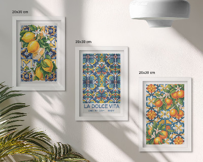 Photo frame wall Lemon and orange blossoms in colorful patterns
