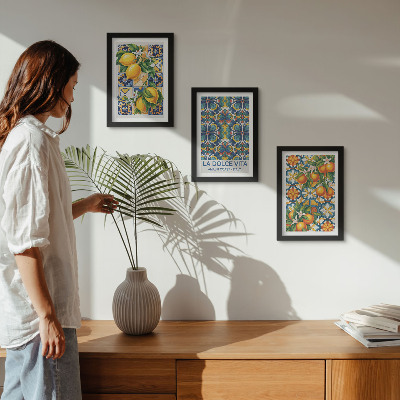 Photo frame wall Lemon and orange blossoms in colorful patterns
