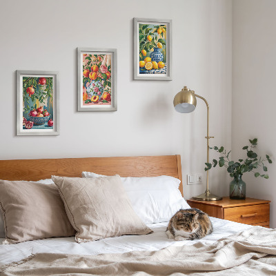 3-piece wall art set Fruit compositions with pomegranates, lemons and peaches