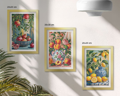 3-piece wall art set Fruit compositions with pomegranates, lemons and peaches