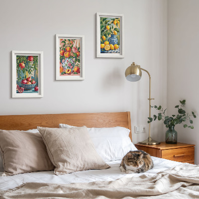 3-piece wall art set Fruit compositions with pomegranates, lemons and peaches