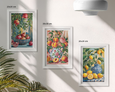 3-piece wall art set Fruit compositions with pomegranates, lemons and peaches