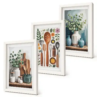 3-piece wall art set featuring modern kitchen plants