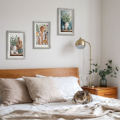 3-piece wall art set Kitchen accessories with plants in a modern style