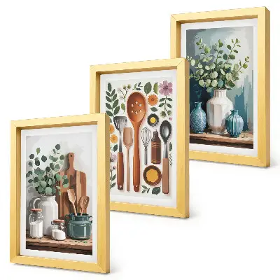3-piece wall art set featuring modern kitchen plants